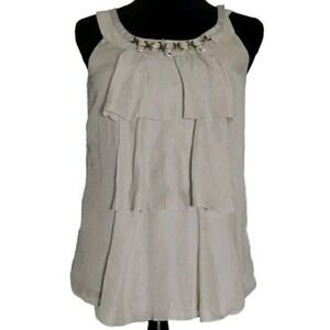 LOFT Sleeveless Top Ruffle‎ Front Embellished Neck Casual Blouse XS